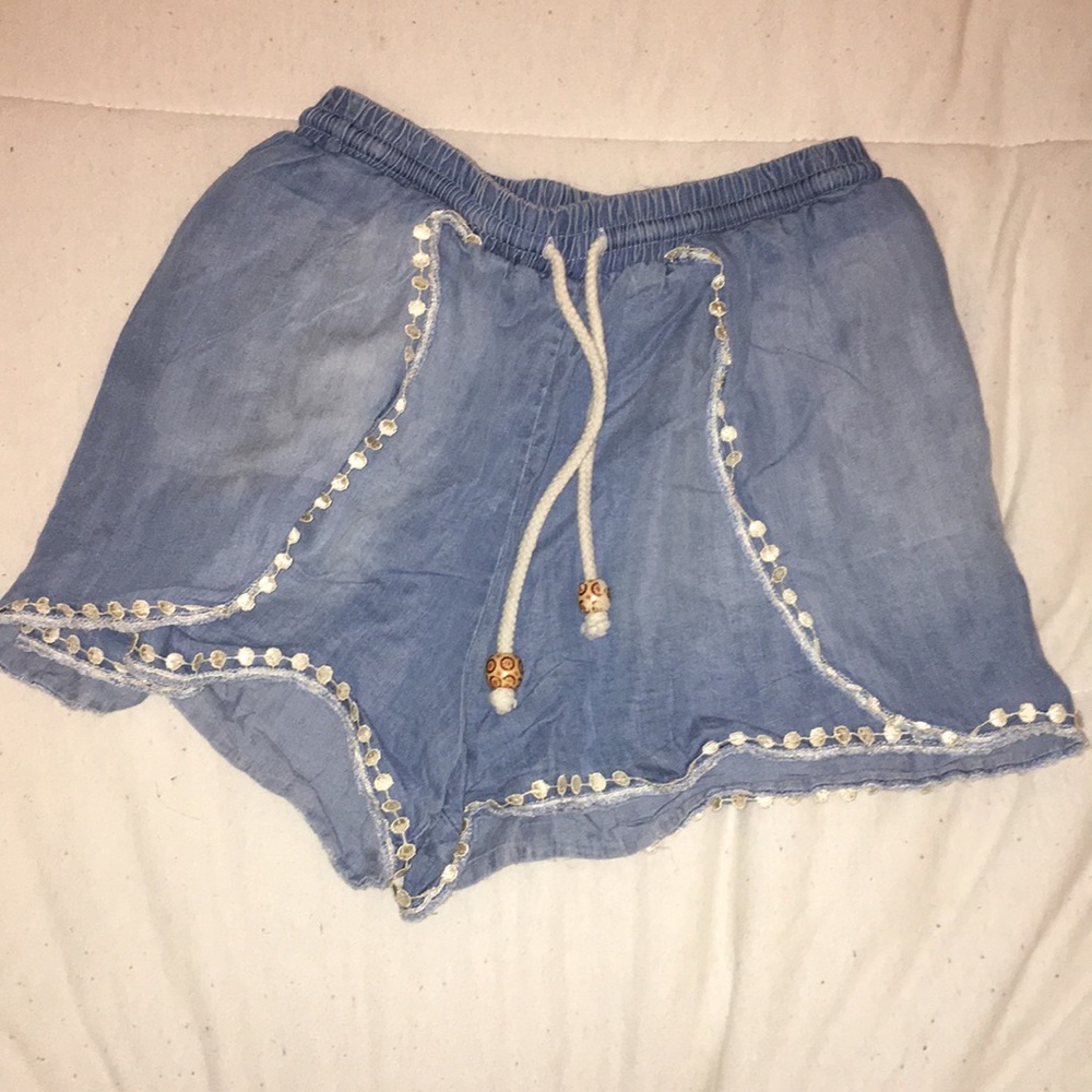 Drawstring denim loss shorts